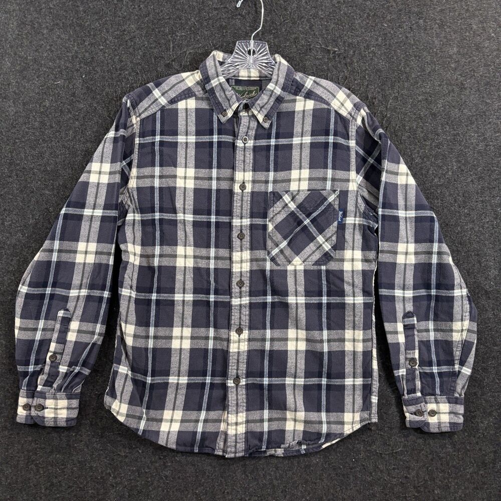 Woolrich Flannel Shirt Men's Medium Blue Gray Plaid Button Down Cotton Pocket